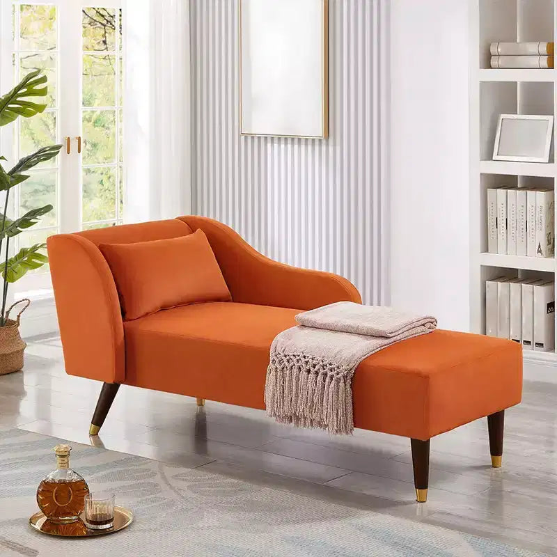 Chaise longue moderna in velluto, con bracciolo imbottito e bracciolo curvo, divano letto per camera da letto, ufficio o soggiorno