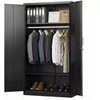 Armoire de 72 po avec serrure, armoires de rangement de garage en métal noir avec étagères réglables et tringle, meuble de rangement en métal pour la maison ou la chambre