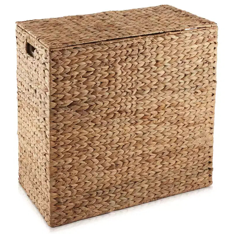 Cesto portabiancheria Casafield a 2 scomparti con coperchio e sacchetti foderati rimovibili, selezionatore in giacinto d'acqua intrecciato per i vestiti