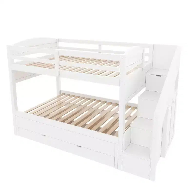 Letto a castello Whisen Twin XL con letto estraibile, contenitore, legno massello, scala contenitore, armadio e 3 cassetti, per bambini