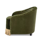 Fauteuil d’appoint Serena de Jennifer Taylor Home, dossier arrondi capitonné de 31,5 po avec franges bullion, velours haute performance vert olive
