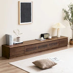 Meuble TV minimaliste avec tiroirs, console multimédia en bois massif avec placards, porte basculante, placage noyer, entièrement assemblée
