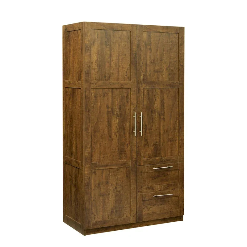 White Wood Wardrobe Armoire Storage Cabinet with Doors,Drawers,Hanging Rod