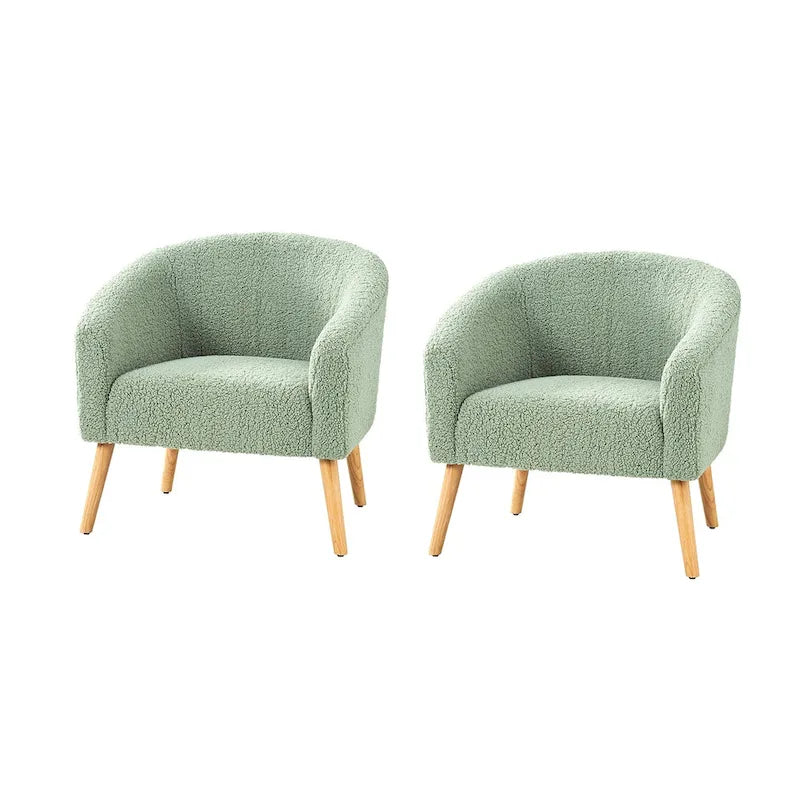 Fauteuil bouclé moderne Sheila de 30 W avec pieds en bois massif, lot de 2, par HULALA HOME