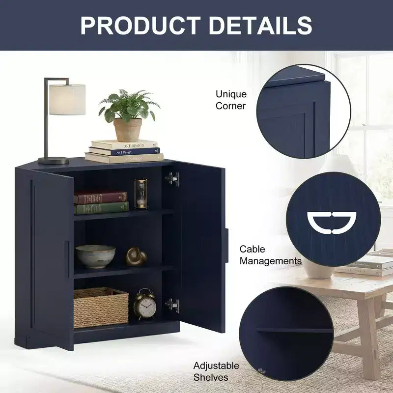 Meuble d’angle Dovelina avec étagères réglables, buffet, meuble à vin et meuble de cuisine et de salle à manger avec portes en bois - 31 po H x 31 po L, 36 po H x 31 po L