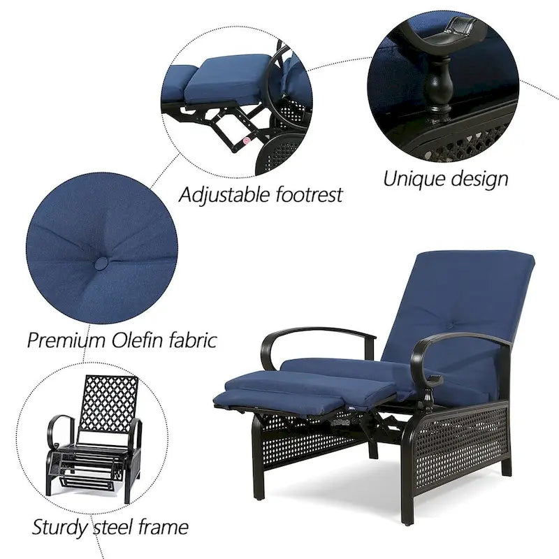 Poltrona reclinabile regolabile da giardino con cuscino - 38 (D) x 26.5 (W) x 38.5 (H) INCH