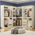 Ensemble Besiost de 3 éléments pour dressing d’angle avec étagères en colonne et tiroirs, organisateur de dressing autoportant avec tringles