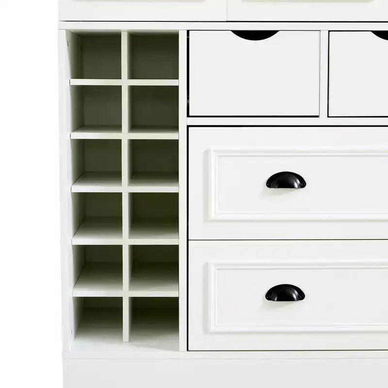 Armoire garde-manger indépendante Whisen de 71 po de hauteur, grand meuble de rangement pour salle à manger avec 4 portes pliantes, étagères et porte-bouteilles