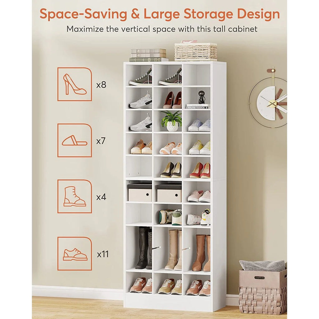 Meuble à chaussures haut pour 30 paires, étagère de rangement blanche en bois à 10 niveaux pour placard et entrée – 10 niveaux