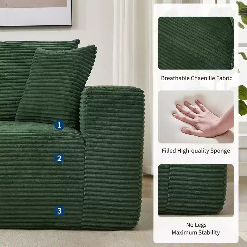 108 modernes Sofa, 3-Sitzer-Sofa in L-Form mit Polsterbezug und Kissen, Sofa mit tiefer Sitzfläche, keine Montage erforderlich