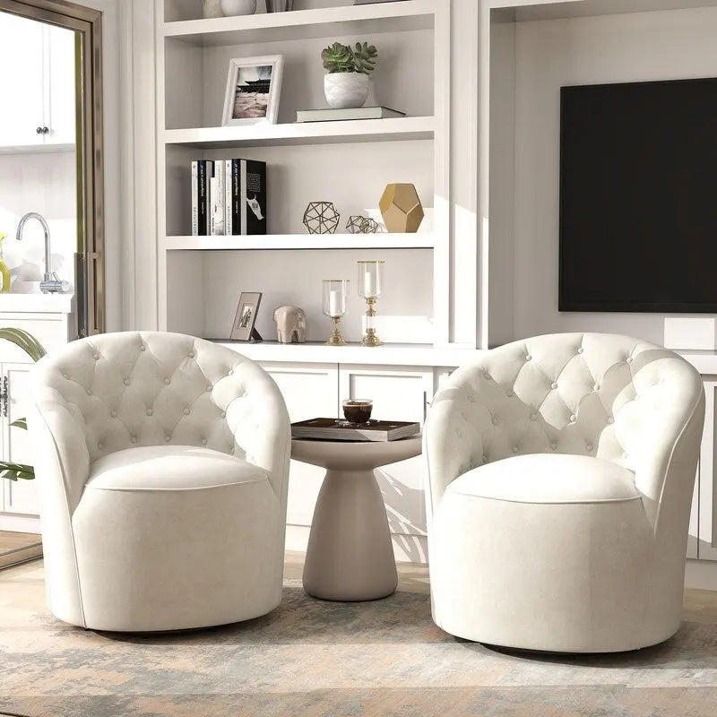 Lot de 2 fauteuils tonneau modernes SEYNAR en velours rembourré, pivotants à 360 degrés, avec dossier capitonné à boutons