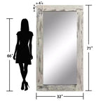 Specchio a figura intera rettangolare ad angolo retto da 71 x 31 pollici in legno massello marrone effetto usato (senza staffa)