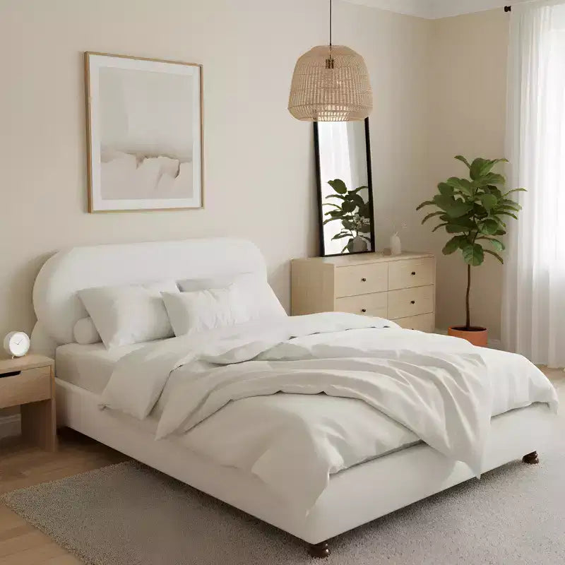 Letto imbottito in bouclé con struttura moderna in legno di gomma Christopher Knight Home Matteo