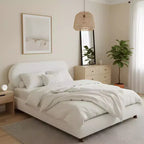 Letto imbottito in bouclé con struttura moderna in legno di gomma Christopher Knight Home Matteo