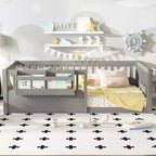Lit cabane Montessori simple en bois Bellemave pour enfants, avec barrière surélevée et bibliothèque, pour filles et garçons
