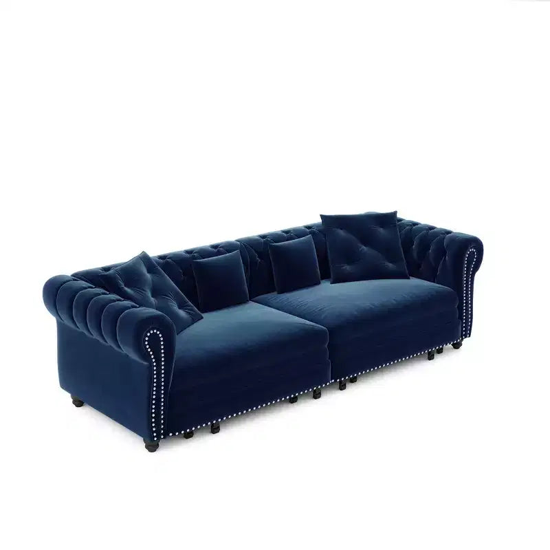 Canapé-lit escamotable et convertible Whisen en velours, format très grand lit, 3-en-1, avec ottoman amovible et design capitonné