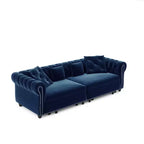 Canapé-lit escamotable et convertible Whisen en velours, format très grand lit, 3-en-1, avec ottoman amovible et design capitonné