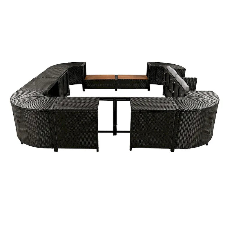 Ensemble de canapé d’angle d’extérieur en rotin, cadre quadrilatéral pour spa