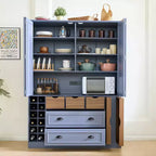 Armoire garde-manger indépendante Whisen de 71 po de hauteur, grand meuble de rangement pour salle à manger avec 4 portes pliantes, étagères et porte-bouteilles
