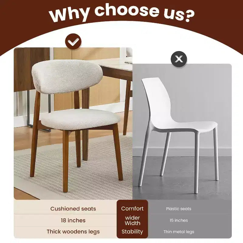 Ensemble de 4 chaises de salle à manger, chaises rembourrées modernes du milieu du siècle, chaises de cuisine style ferme avec assise en tissu rembourrée et pieds en bois, beige