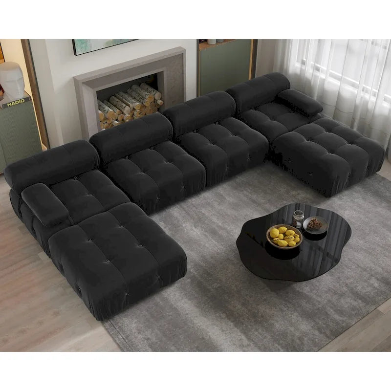 Divano modulare componibile trasformabile da 138", divani in velluto minimalisti a U