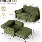 Dyonery 3-in-1 Convertible Sofa Bed, Pull Out Sleeper Sofa with Side Pocket & Adjustable Backrest, Tool-Free Assembly, Folding Loveseat