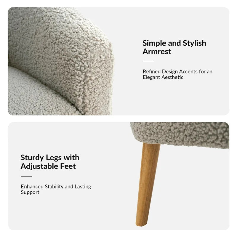 Fauteuil bouclé moderne Sheila de 30 W avec pieds en bois massif, lot de 2, par HULALA HOME