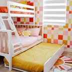 Letto a castello Max & Lily, singolo sopra matrimoniale con letto estraibile, in legno massello e stile scandinavo, per bambini
