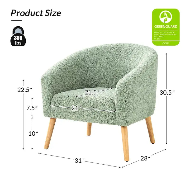 Fauteuil bouclé moderne Sheila de 30 W avec pieds en bois massif, lot de 2, par HULALA HOME