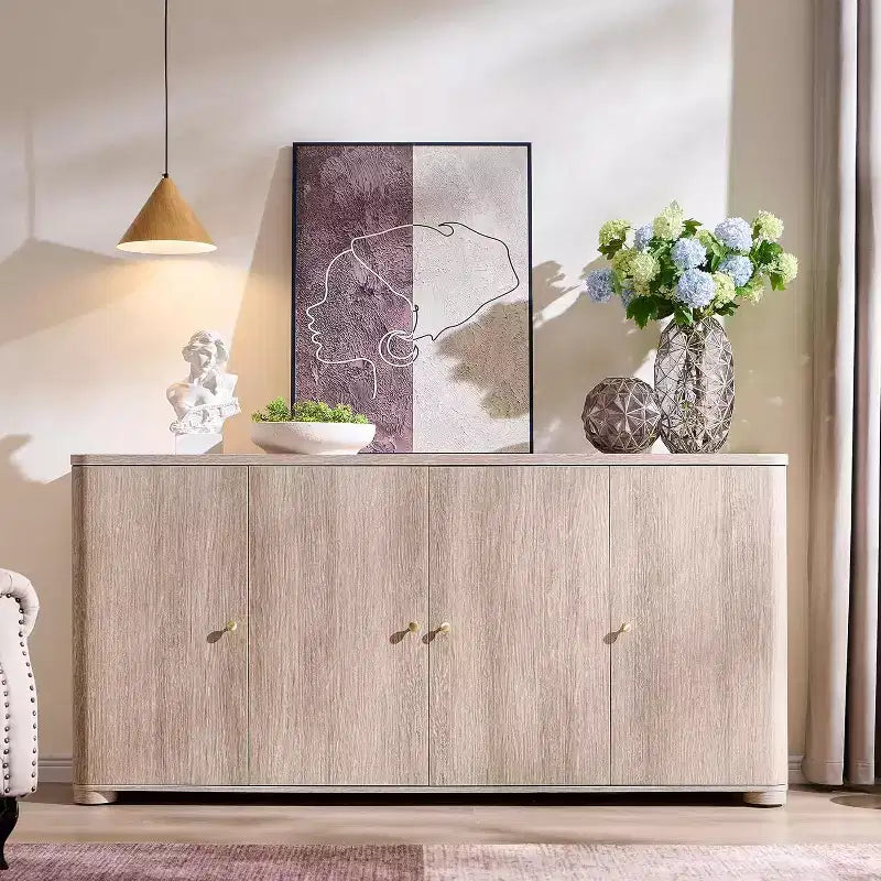 Credenza da cucina con 4 ante e ripiani, grande credenza moderna, mobile contenitore da 66 pollici per angolo caffè