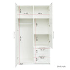 White Wood Wardrobe Armoire Storage Cabinet with Doors,Drawers,Hanging Rod