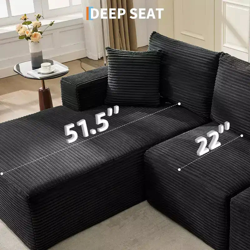 108 modernes Sofa, 3-Sitzer-Sofa in L-Form mit Polsterbezug und Kissen, Sofa mit tiefer Sitzfläche, keine Montage erforderlich