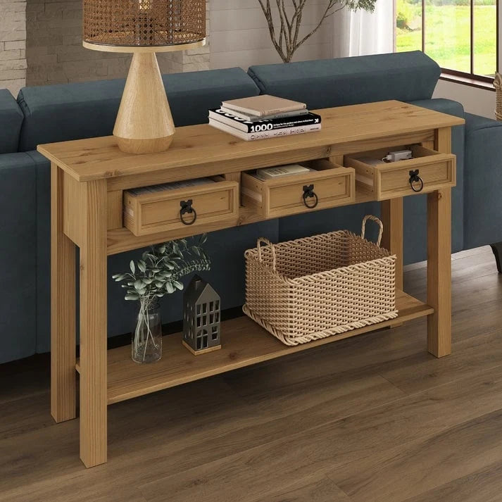 Wood Hall Table Console 3 Drawers Corona | Furniture Dash - N/A