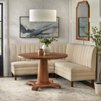 Set da pranzo Lifestorey Kerrington da 4 pezzi con banquette con schienale trapuntato, noce/crema: tessuto effetto lino, tavolo con base a piedistallo