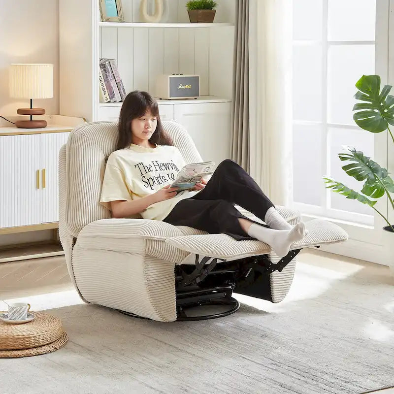 Drehbarer Cord-Sessel mit Gleitfunktion und Liegefunktion, Fußstütze für das Wohnzimmer