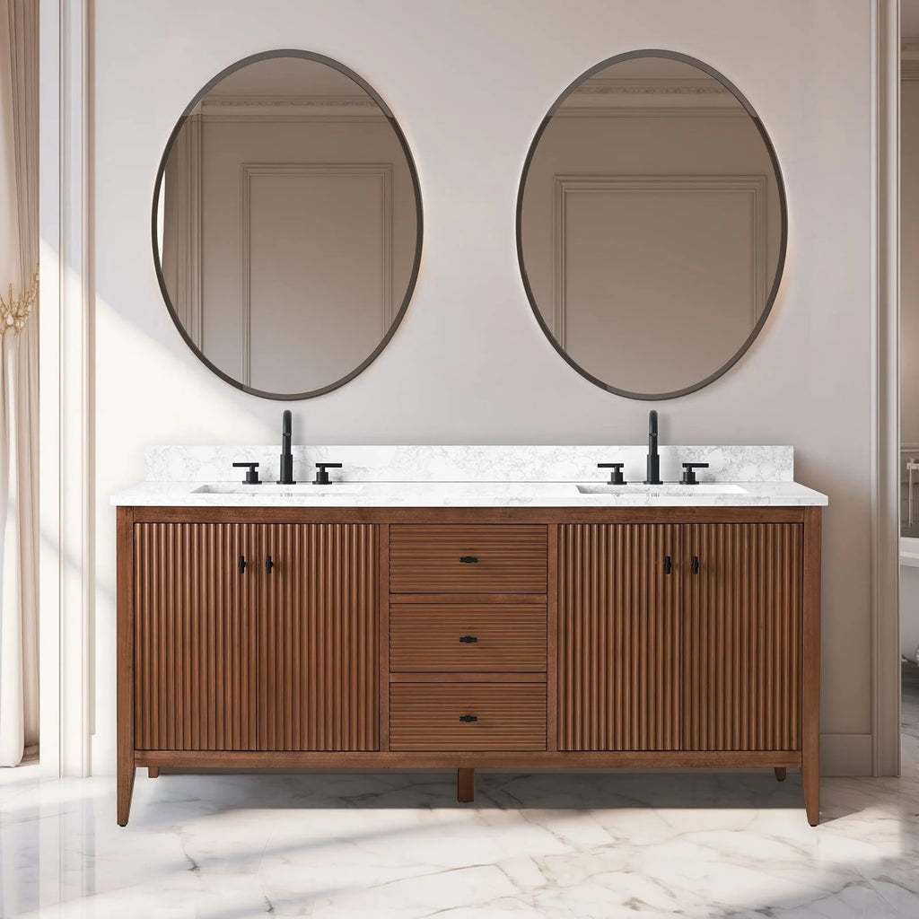 Meuble-lavabo Vanity Art 72 à double vasque avec plateau en marbre reconstitué