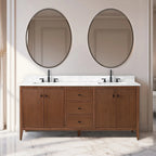 Meuble-lavabo Vanity Art 72 à double vasque avec plateau en marbre reconstitué