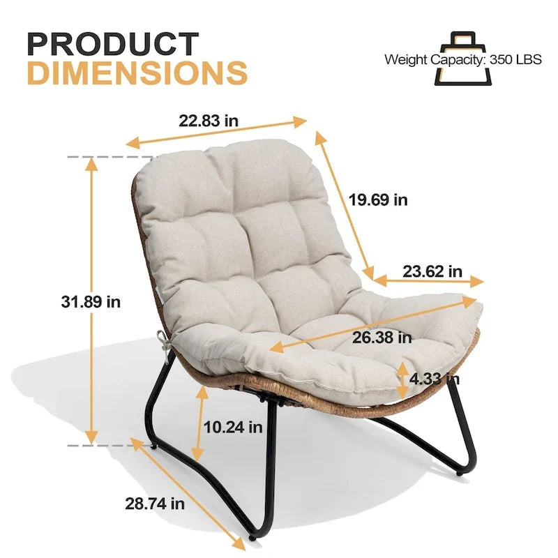 Fauteuils papasan d’extérieur avec coussin, en rotin PE, confortables pour la terrasse avec table d’appoint