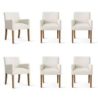 Ensemble de 6 chaises de salle à manger rembourrées avec accoudoirs, fauteuils modernes en lin avec pieds en bois, chaises d’appoint pour salle à manger et salon - Panipeachy