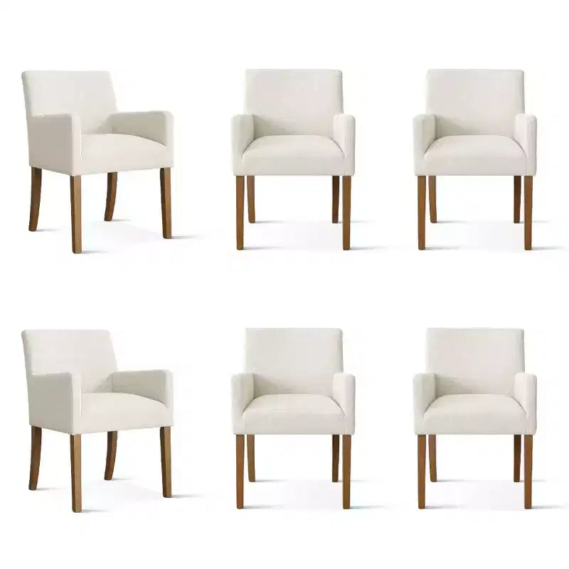 Ensemble de 6 chaises de salle à manger rembourrées avec accoudoirs, fauteuils modernes en lin avec pieds en bois, chaises d’appoint pour salle à manger et salon - Panipeachy
