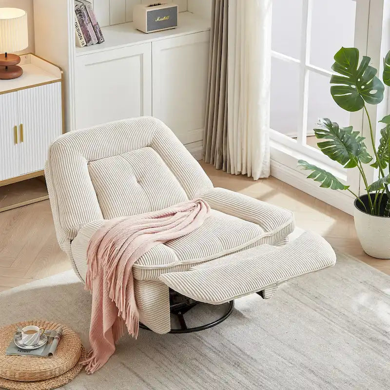 Drehbarer Cord-Sessel mit Gleitfunktion und Liegefunktion, Fußstütze für das Wohnzimmer