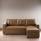 Divano componibile reversibile trasformabile con letto estraibile, chaise longue con contenitore nascosto e gambe resistenti