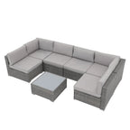 Ensemble de canapé modulaire d’extérieur rembourré en osier et acier, 7 pièces