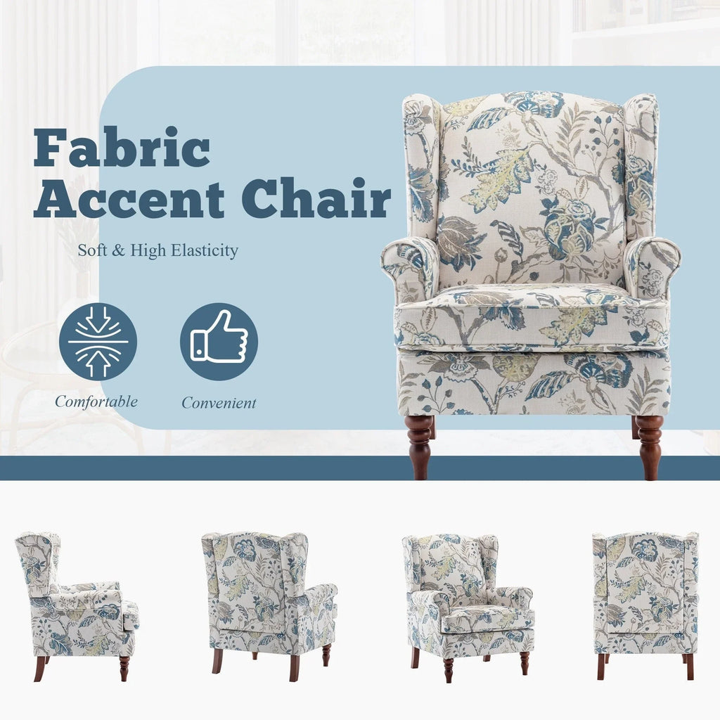 Fauteuil d’appoint moderne Erommy, fauteuil à dossier haut, canapé une place en tissu rembourré avec boutons et pieds en bois pour le salon