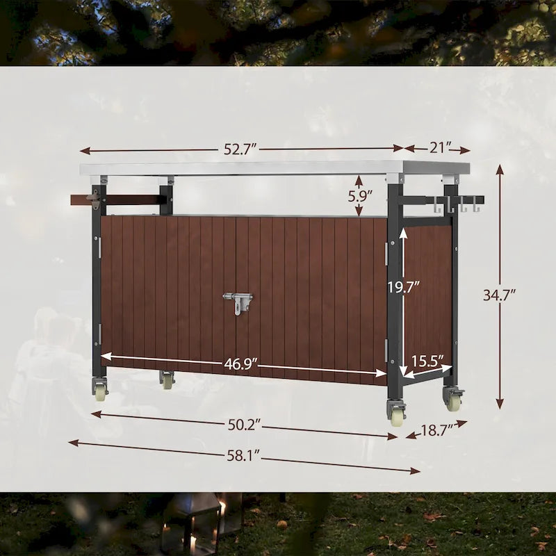 Chariot de barbecue extérieur avec plateau en acier inoxydable (tabouret non inclus)