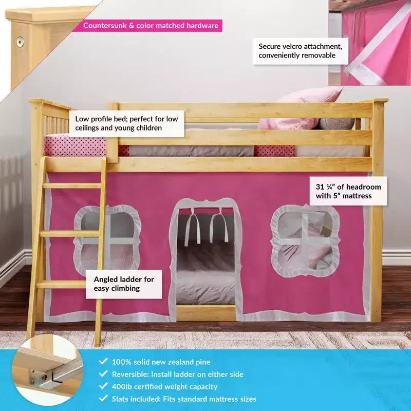 Lit superposé bas Max & Lily, 2 couchages simples, avec rideaux