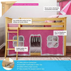 Lit superposé bas Max & Lily, 2 couchages simples, avec rideaux