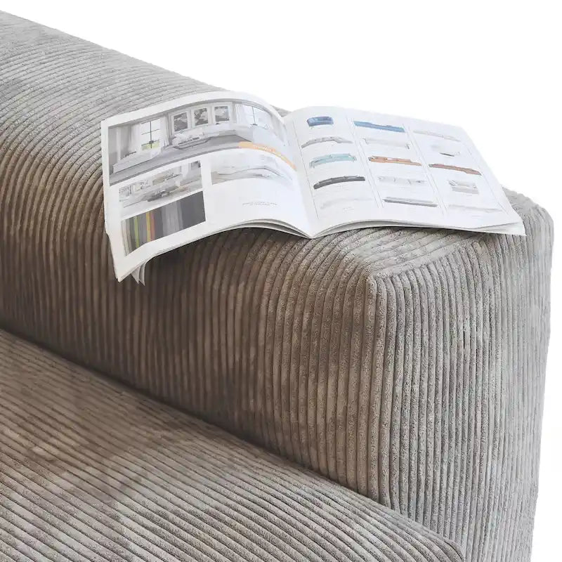 Grand canapé d’angle modulable en velours côtelé, en U, 4 places, avec 2 poufs et 5 coussins