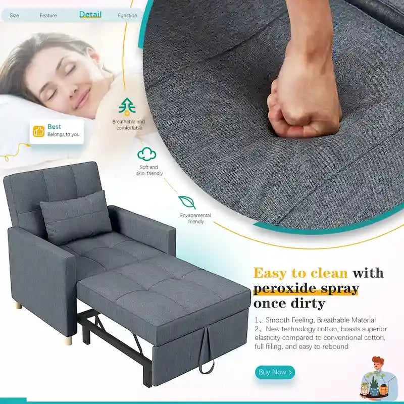Poltrona divano letto 3 in 1 AECOJOY con cuscino e schienale convertibile