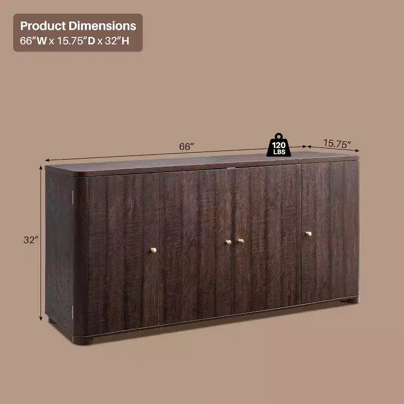 Credenza da cucina con 4 ante e ripiani, grande credenza moderna, mobile contenitore da 66 pollici per angolo caffè